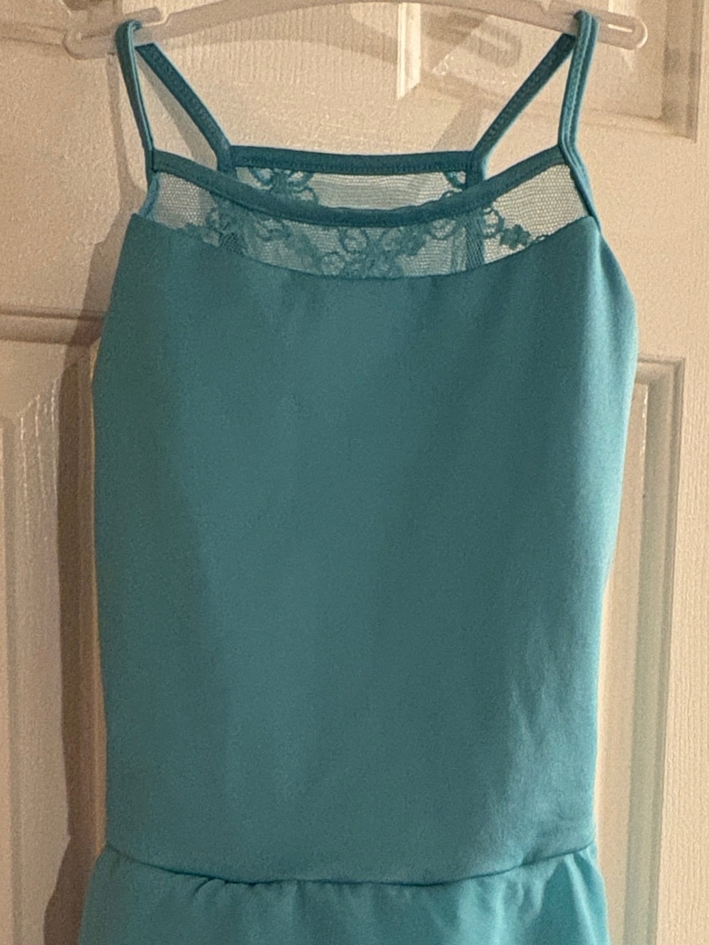 Bloch Teal Spaghetti-Strap Dance Leotard with sheer skirt